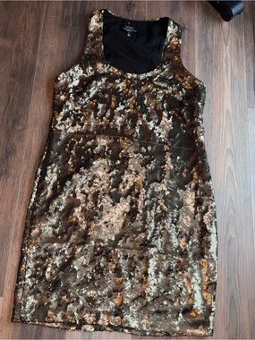 Robert Rodriguez Black and Gold Sequin Tank Mini Dress